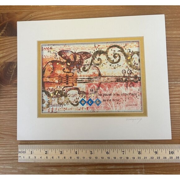 Limited Edition Collage Print Deborah Hershey Artist Signed Matted Music ThemeT - Picture 3 of 3